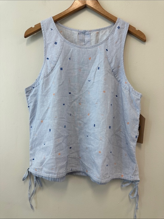 REI Tops - REI Light Blue Sleeveless Tank with Navy and Peach Micro Print
